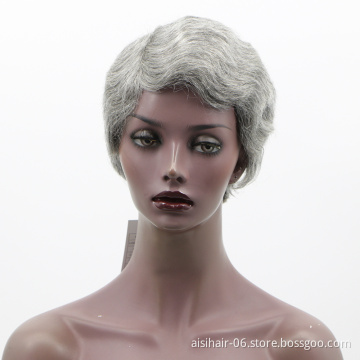 Aisi Hair Wholesale Short Pixie Cut Finger Wave 100% Unprocessed Gray Brazilian Hair For Black Women Human Hair Wigs